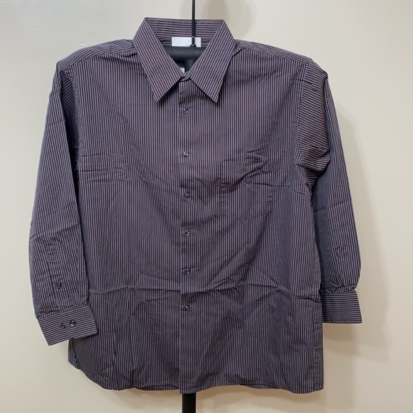 Brown Stripe Regular Fit Dress Shirt 17 32/33  DNA - Picture 2 of 3